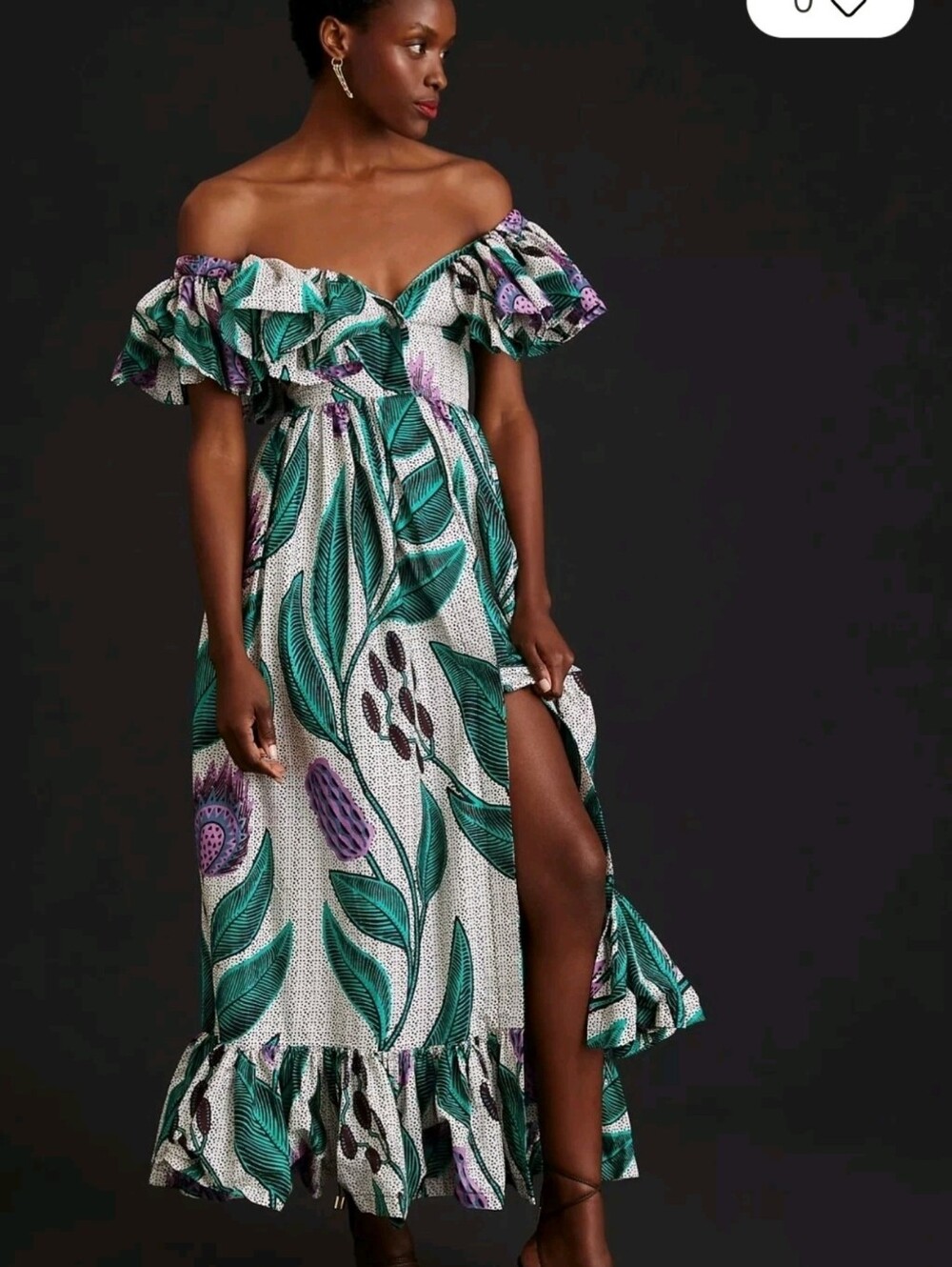 Anthropologie SIKA Off-The-Shoulder Neckline Vibrant Maxi Dress Dramatic Botanic